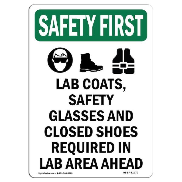 OSHA Sign, Lab Coats W/ Symbol, 24in X 18in Rigid Plastic, 18" W, 24" L, Portrait